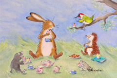 100. Teatime met Haas, uit het prentenboek De tuin van Haas 100. Teatime met Haas, uit het prentenboek De tuin van Haas